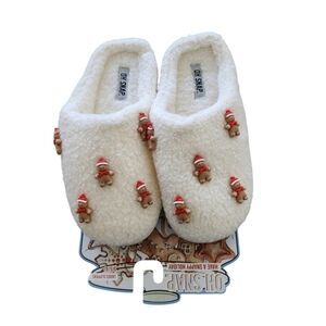 Oh Snap Cream Faux Sherpa Gingerbread Slippers Sz 5/6 Nwt